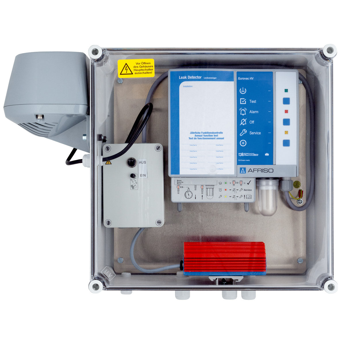 Unterdruck-Leckanzeiger Eurovac HV im Schutzkasten mit Heizung und Außenhupe