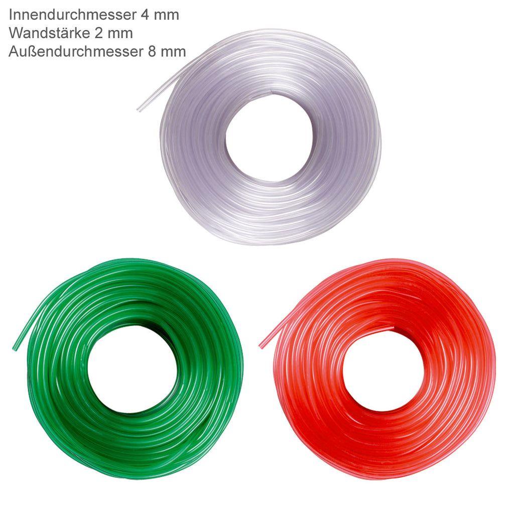 PVC-Schlauchleitung klar, rot, grün, 4 x 2 mm, 100 m Rolle