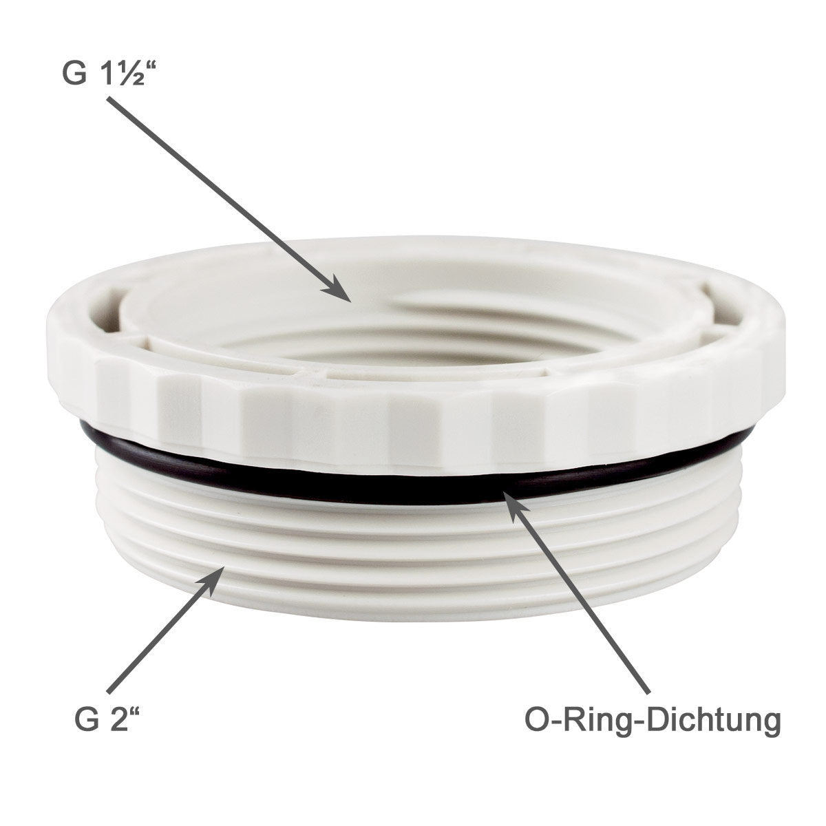 Reduzierstück aus grauem Kunststoff (ABS) AG 2" x IG 1½" mit O-Ringdichtung