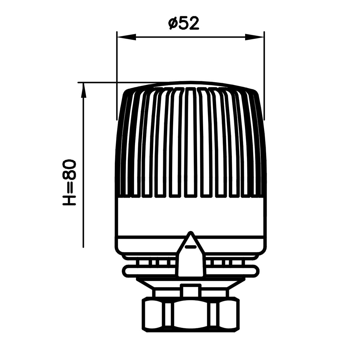 Abmessungen Thermostat-Regelkopf 323 mit festem Fühler und Gewindeanschluss M30