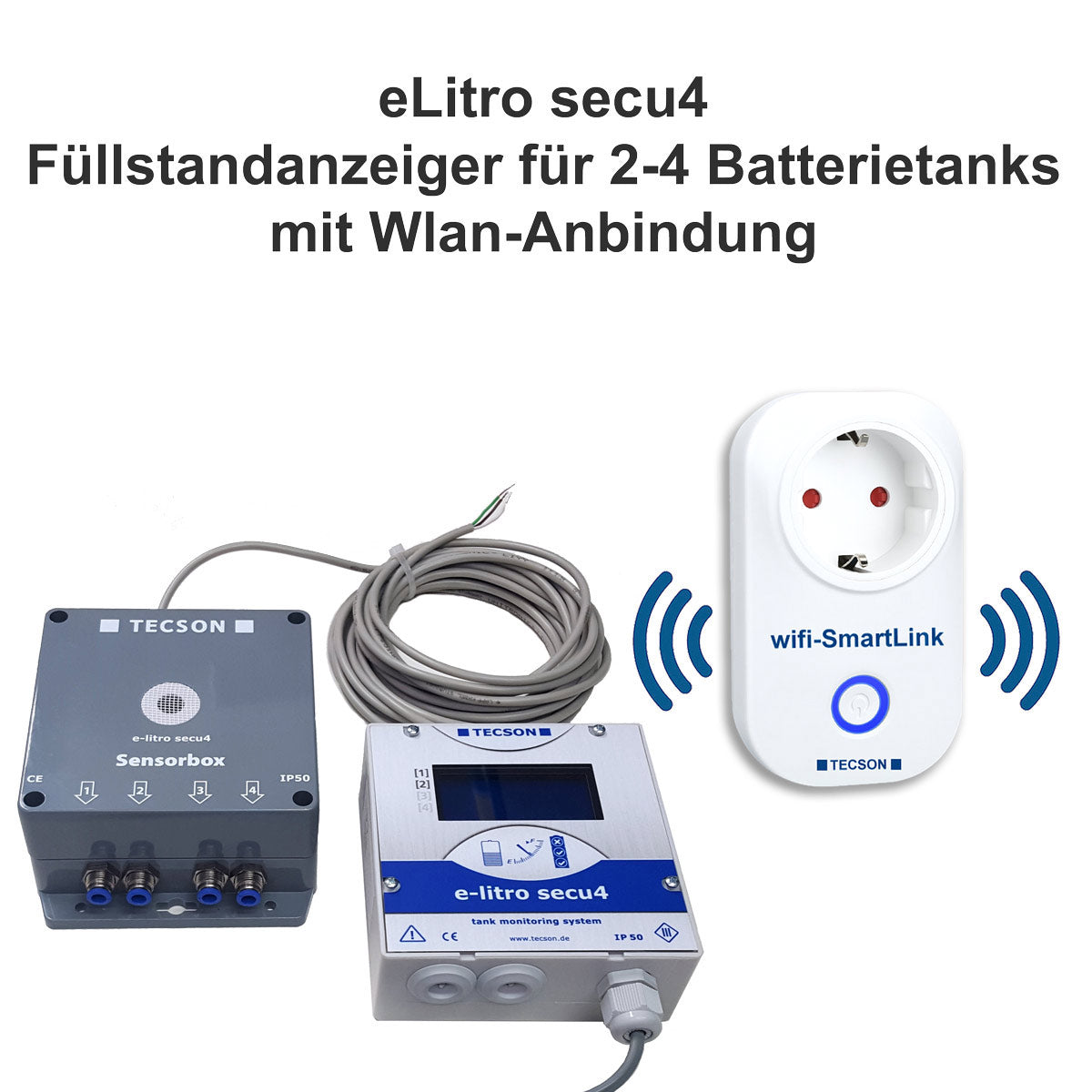 eLitro secu4 - Füllstandsanzeiger für 2-4 Batterietanks mit Wlan-Anbindung