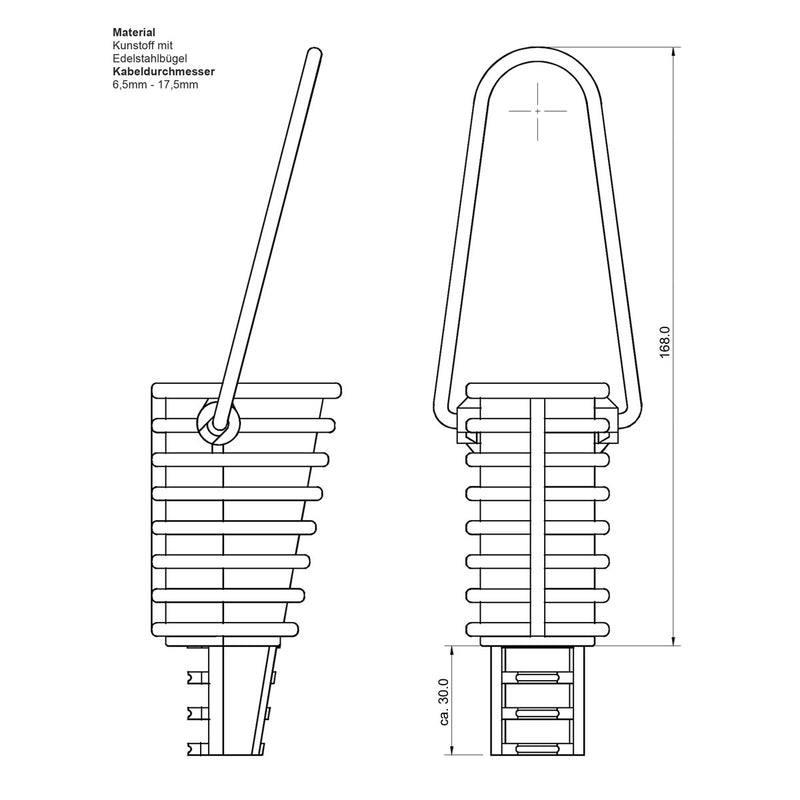 Abspannklemm Abhängeklemme für Tauchsonden / Brunnensonden 6,5 - 17,45mm