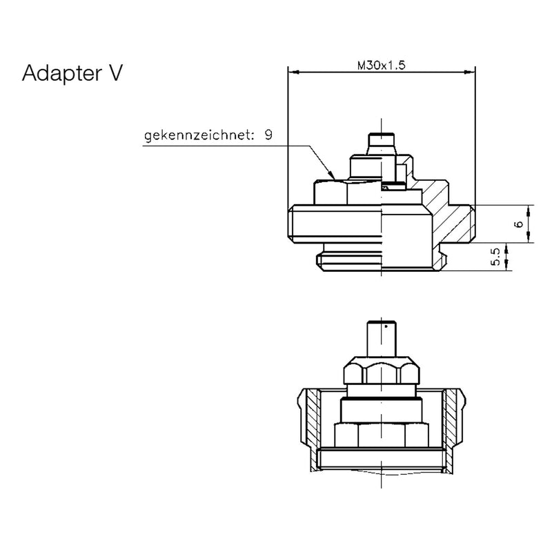 Umrüst-Adapter V für GAMPPER-Klemmanschluss auf Gewindeanschluss M30 x 1,5 mm