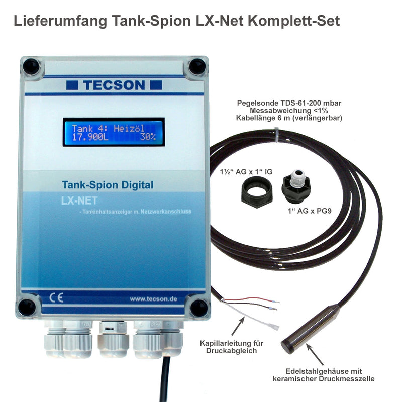 Tank-Spion LX-NET Füllstandsanzeiger für Dieseltank / Heizöltank mi LAN-Anschluss für lokales Netzwerk