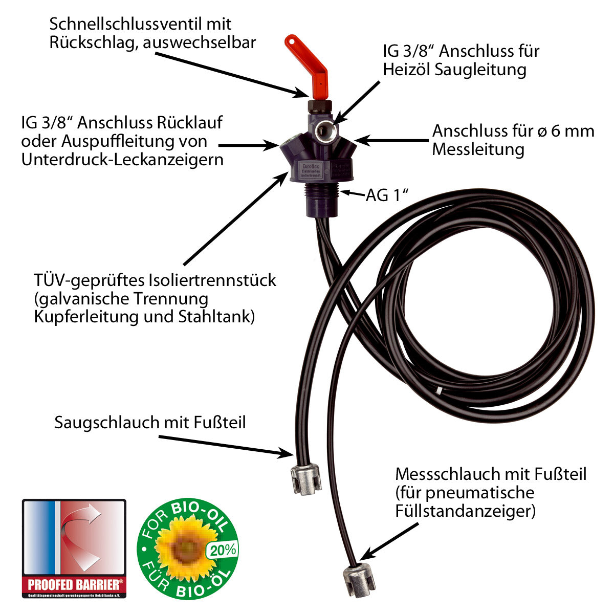 Heizöl-Tankentnahmeeinrichtung Euroflex 3 mit Anschluss für pneumatische Füllstandsanzeiger
