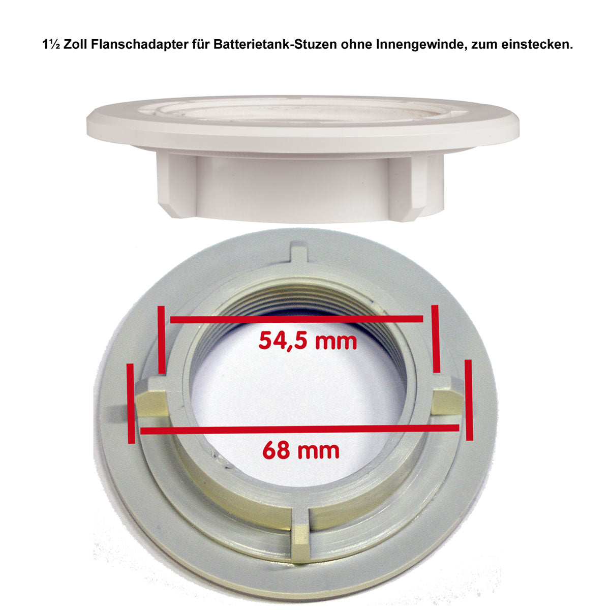 Flanschadapter mit 1½ Zoll IG für Tankstutzen mit Ø 68 mm ohne Innengewinde