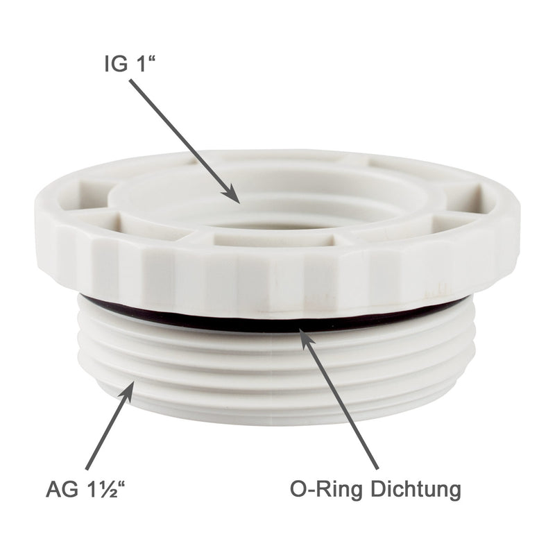 Reduzierstück aus Kunststoff mit O-Ring-Dichtung in 2 x 1,5 und 1